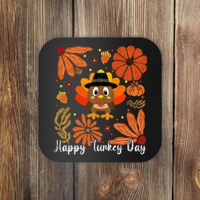 Happy Turkey Day Boho Floral Turkey Thankful Autumn Vibes Coaster