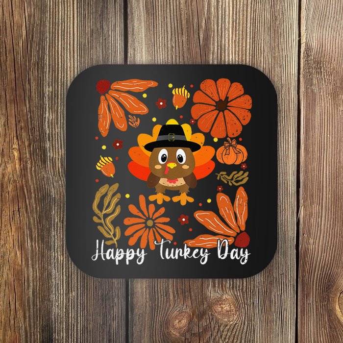 Happy Turkey Day Boho Floral Turkey Thankful Autumn Vibes Coaster