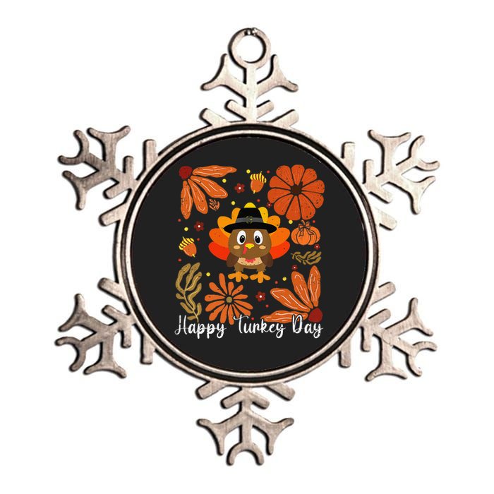 Happy Turkey Day Boho Floral Turkey Thankful Autumn Vibes Metallic Star Ornament