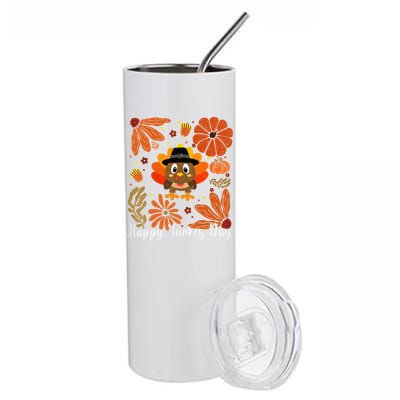 Happy Turkey Day Boho Floral Turkey Thankful Autumn Vibes Stainless Steel Tumbler