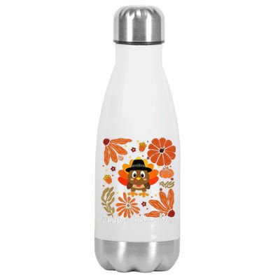 Happy Turkey Day Boho Floral Turkey Thankful Autumn Vibes Stainless Steel Insulated Water Bottle