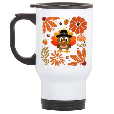 Happy Turkey Day Boho Floral Turkey Thankful Autumn Vibes Stainless Steel Travel Mug