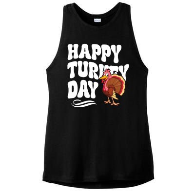 Happy Turkey Day Thanksgiving Holiday Ladies PosiCharge Tri-Blend Wicking Tank