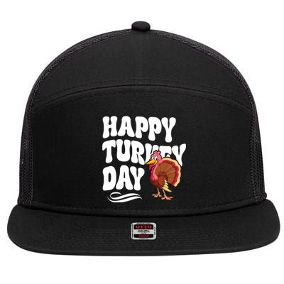 Happy Turkey Day Thanksgiving Holiday 7 Panel Mesh Trucker Snapback Hat