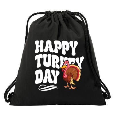 Happy Turkey Day Thanksgiving Holiday Drawstring Bag