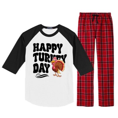 Happy Turkey Day Thanksgiving Holiday Raglan Sleeve Pajama Set