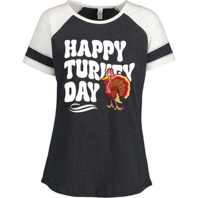 Happy Turkey Day Thanksgiving Holiday Enza Ladies Jersey Colorblock Tee