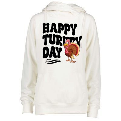 Happy Turkey Day Thanksgiving Holiday Womens Funnel Neck Pullover Hood