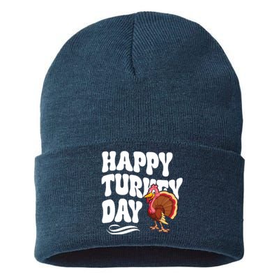 Happy Turkey Day Thanksgiving Holiday Sustainable Knit Beanie