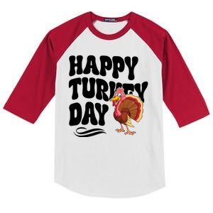 Happy Turkey Day Thanksgiving Holiday Kids Colorblock Raglan Jersey