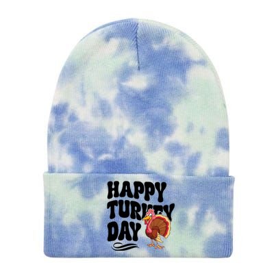 Happy Turkey Day Thanksgiving Holiday Tie Dye 12in Knit Beanie