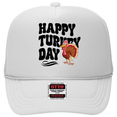 Happy Turkey Day Thanksgiving Holiday High Crown Mesh Back Trucker Hat