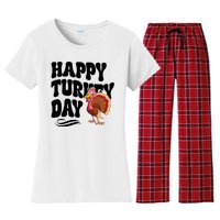 Happy Turkey Day Thanksgiving Holiday Women's Flannel Pajama Set