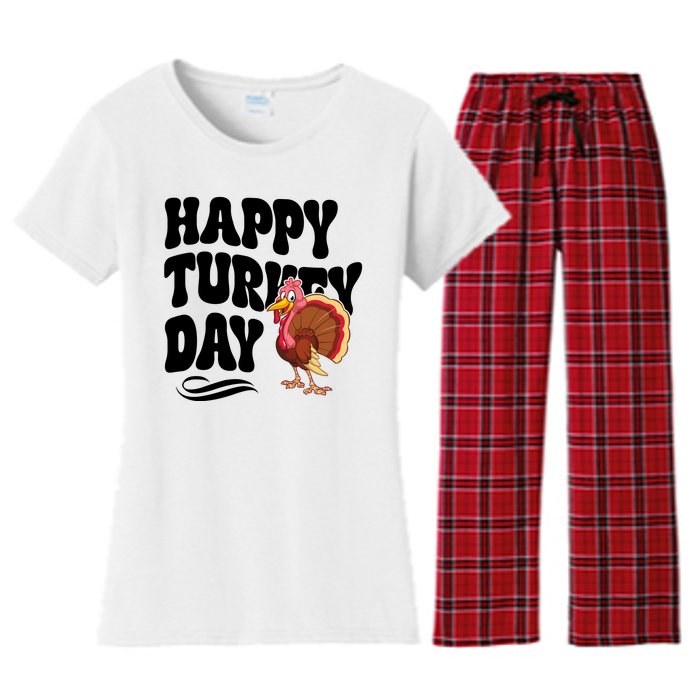 Happy Turkey Day Thanksgiving Holiday Women's Flannel Pajama Set