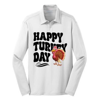 Happy Turkey Day Thanksgiving Holiday Silk Touch Performance Long Sleeve Polo