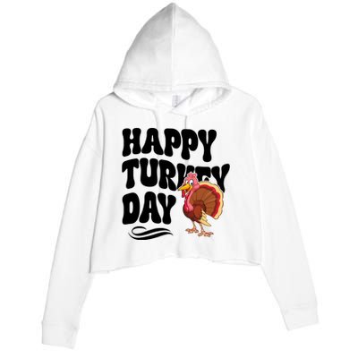 Happy Turkey Day Thanksgiving Holiday Crop Fleece Hoodie