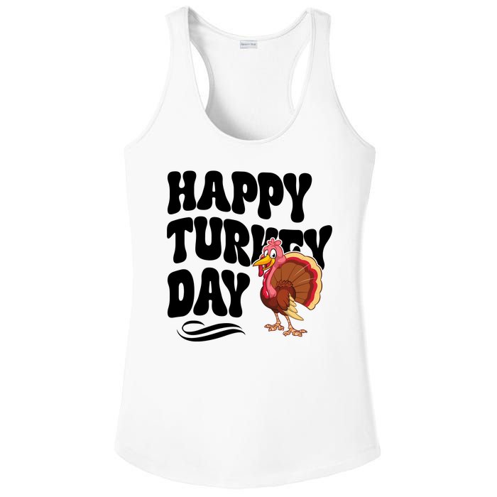 Happy Turkey Day Thanksgiving Holiday Ladies PosiCharge Competitor Racerback Tank