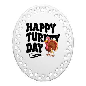 Happy Turkey Day Thanksgiving Holiday Ceramic Oval Ornament