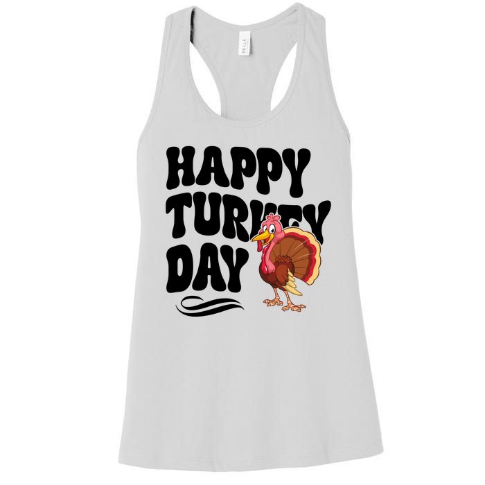 Happy Turkey Day Thanksgiving Holiday Women's Racerback Tank