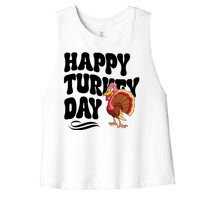 Happy Turkey Day Thanksgiving Holiday Women's Racerback Cropped Tank