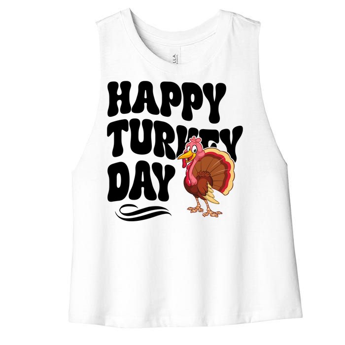 Happy Turkey Day Thanksgiving Holiday Women's Racerback Cropped Tank