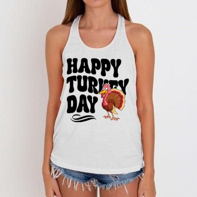 Happy Turkey Day Thanksgiving Holiday Women's Knotted Racerback Tank