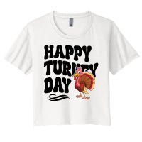 Happy Turkey Day Thanksgiving Holiday Women's Crop Top Tee