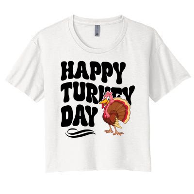 Happy Turkey Day Thanksgiving Holiday Women's Crop Top Tee