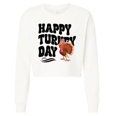 Happy Turkey Day Thanksgiving Holiday Cropped Pullover Crew