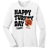 Happy Turkey Day Thanksgiving Holiday Ladies Long Sleeve Shirt