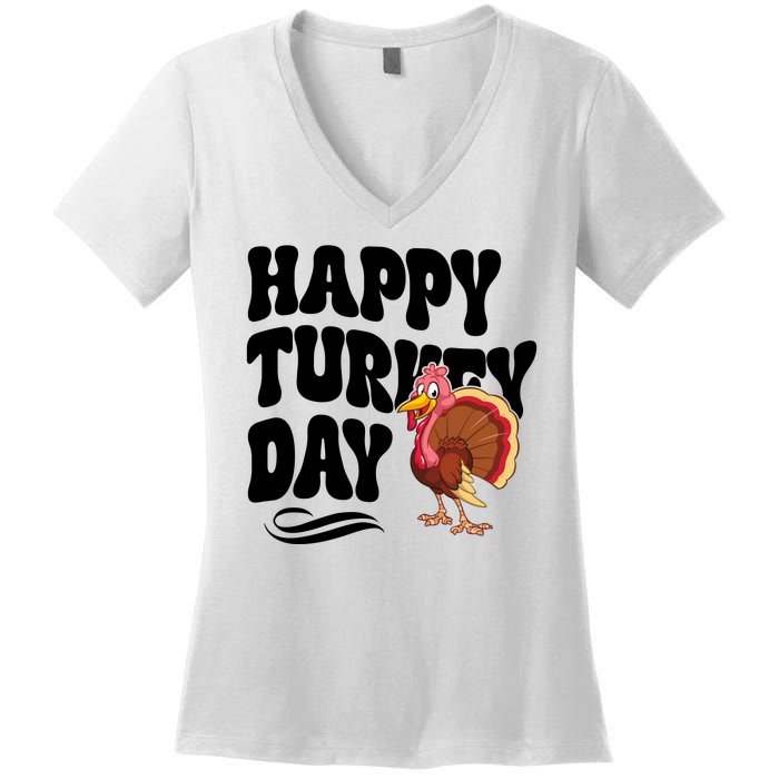 Happy Turkey Day Thanksgiving Holiday Women's V-Neck T-Shirt