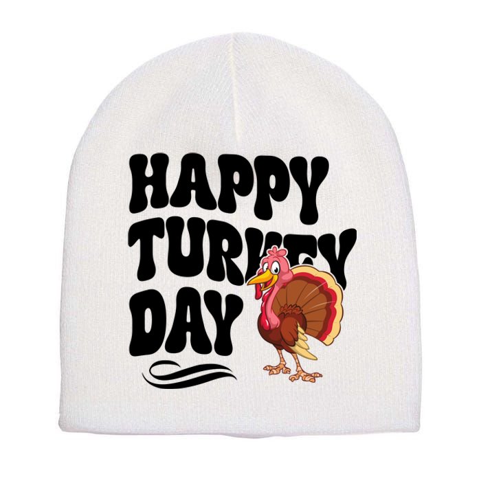 Happy Turkey Day Thanksgiving Holiday Short Acrylic Beanie