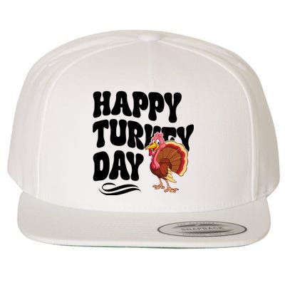 Happy Turkey Day Thanksgiving Holiday Wool Snapback Cap