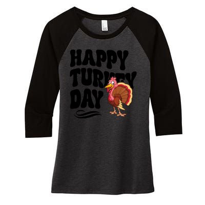 Happy Turkey Day Thanksgiving Holiday Women's Tri-Blend 3/4-Sleeve Raglan Shirt