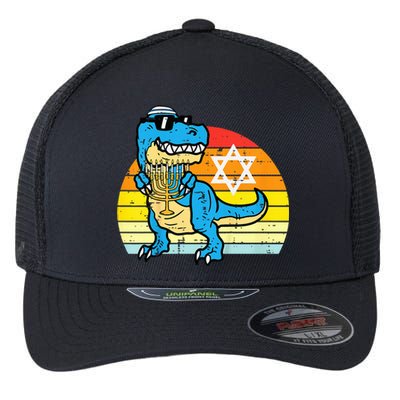  Hanukkah Trex Dino Retro Chanukah Jewish  Flexfit Unipanel Trucker Cap