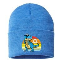  Hanukkah Trex Dino Retro Chanukah Jewish  Sustainable Knit Beanie