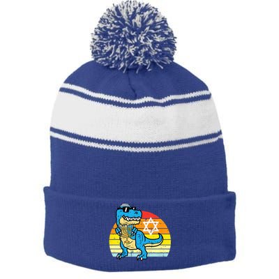  Hanukkah Trex Dino Retro Chanukah Jewish  Stripe Pom Pom Beanie