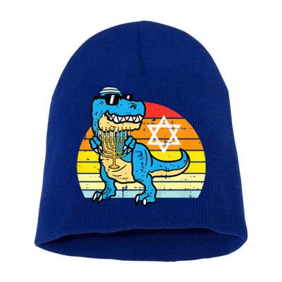  Hanukkah Trex Dino Retro Chanukah Jewish  Short Acrylic Beanie