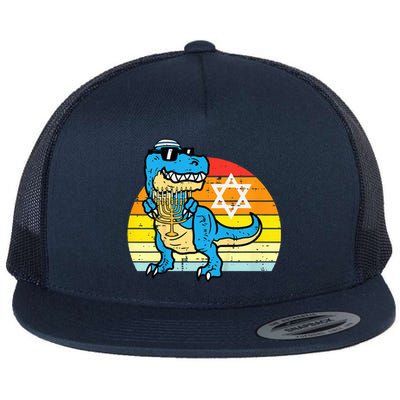  Hanukkah Trex Dino Retro Chanukah Jewish  Flat Bill Trucker Hat