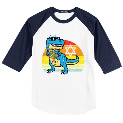  Hanukkah Trex Dino Retro Chanukah Jewish  Baseball Sleeve Shirt