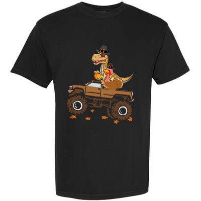 Happy Thanksgiving Dinosaur Turkey Riding Truck Garment-Dyed Heavyweight T-Shirt