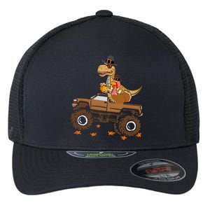 Happy Thanksgiving Dinosaur Turkey Riding Truck Flexfit Unipanel Trucker Cap