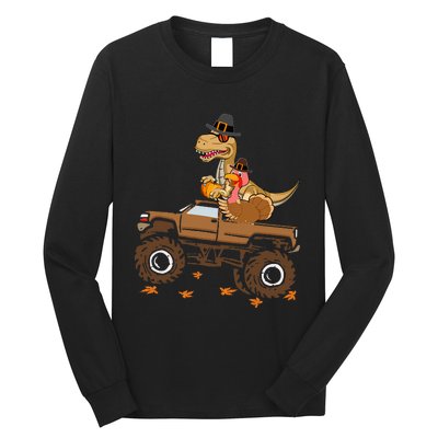 Happy Thanksgiving Dinosaur Turkey Riding Truck Long Sleeve Shirt