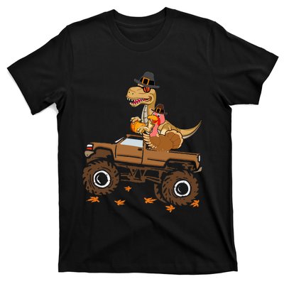 Happy Thanksgiving Dinosaur Turkey Riding Truck T-Shirt