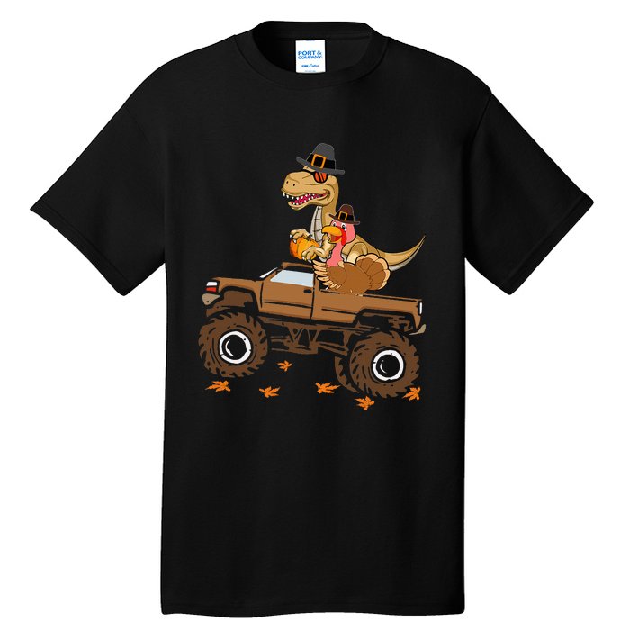 Happy Thanksgiving Dinosaur Turkey Riding Truck Tall T-Shirt