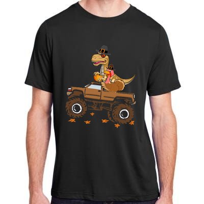 Happy Thanksgiving Dinosaur Turkey Riding Truck Adult ChromaSoft Performance T-Shirt