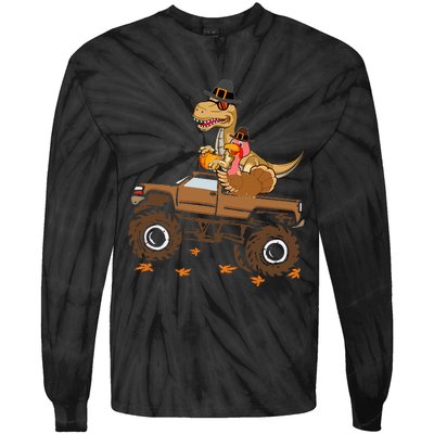 Happy Thanksgiving Dinosaur Turkey Riding Truck Tie-Dye Long Sleeve Shirt