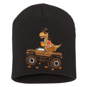 Happy Thanksgiving Dinosaur Turkey Riding Truck Short Acrylic Beanie