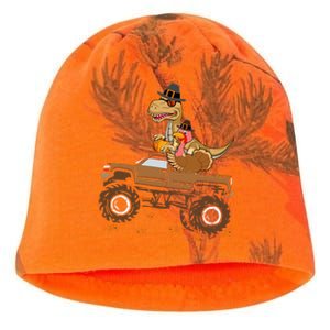 Happy Thanksgiving Dinosaur Turkey Riding Truck Kati - Camo Knit Beanie