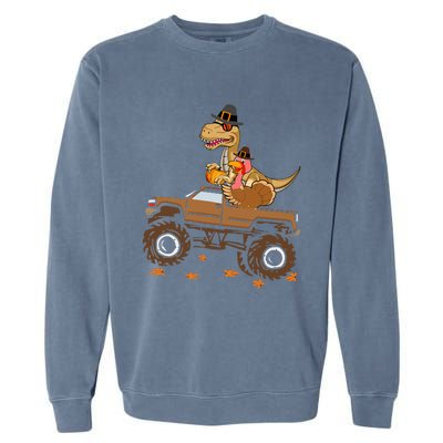 Happy Thanksgiving Dinosaur Turkey Riding Truck Garment-Dyed Sweatshirt